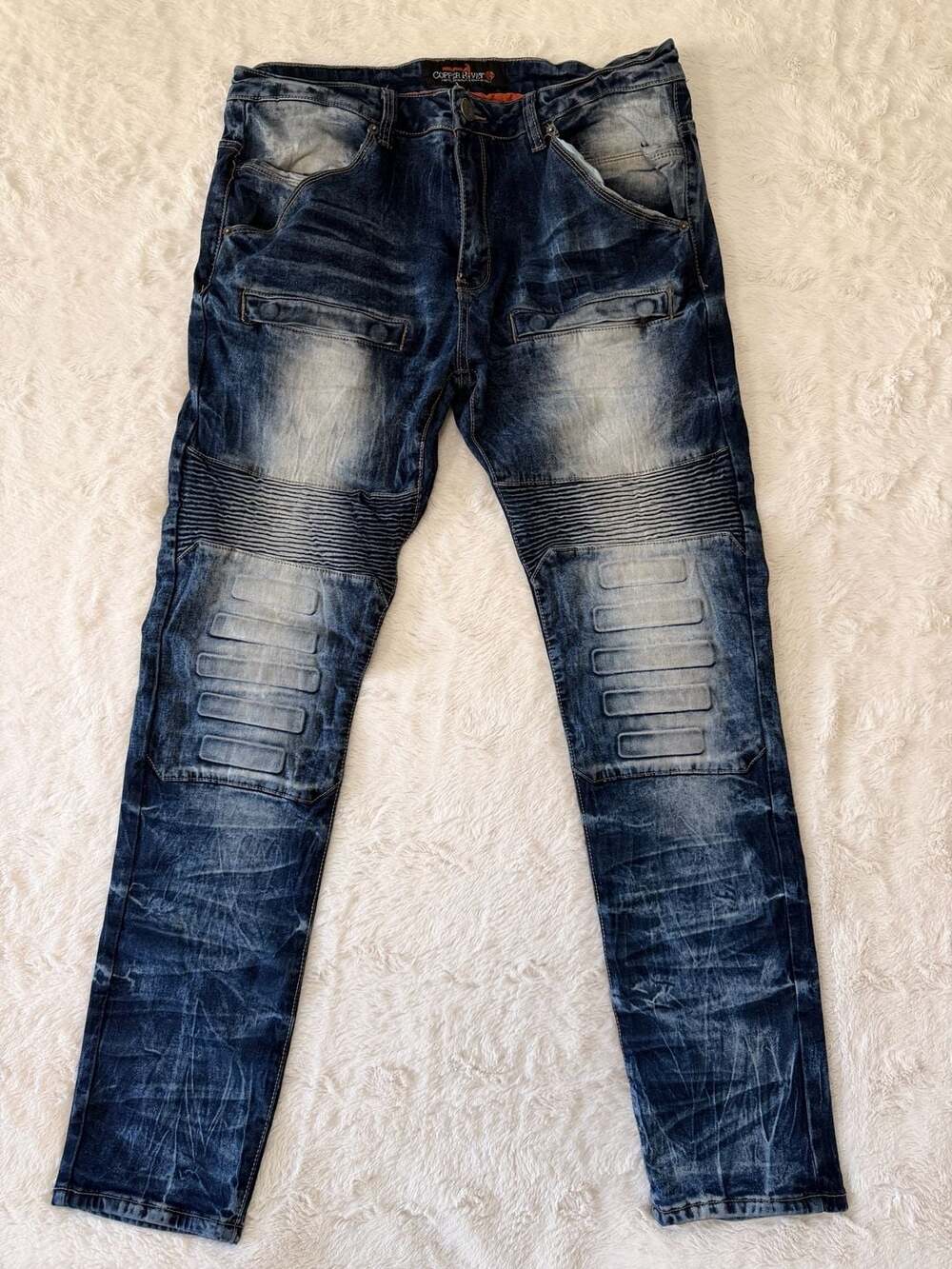 Copper Rivet Acid Wash Moto Biker Jeans 38x34 (Measures 35x32)⁠